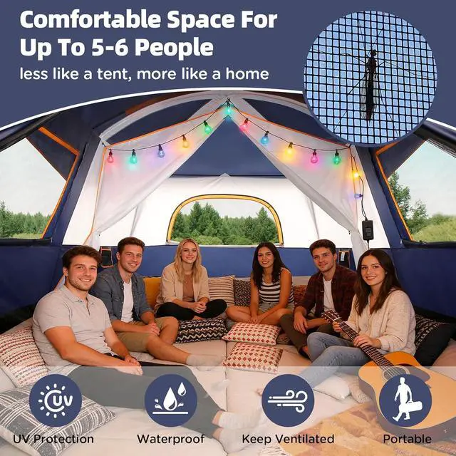 Alt view image 4 of 7 - 10 Person Camping Tent, Rainfly, Waterproof & Windproof, Deep Blue