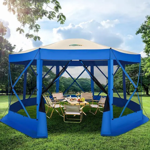 Main image of 15x15 Pop Up Gazebo, Screen Tent with Carry Bag & Stakes, Blue