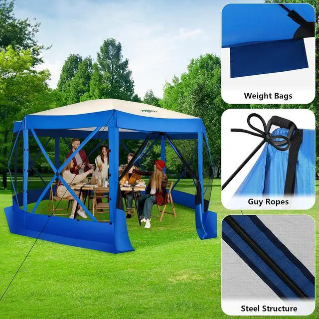 Alt view image 3 of 7 - 15x15 Pop Up Gazebo, Screen Tent with Carry Bag & Stakes, Blue