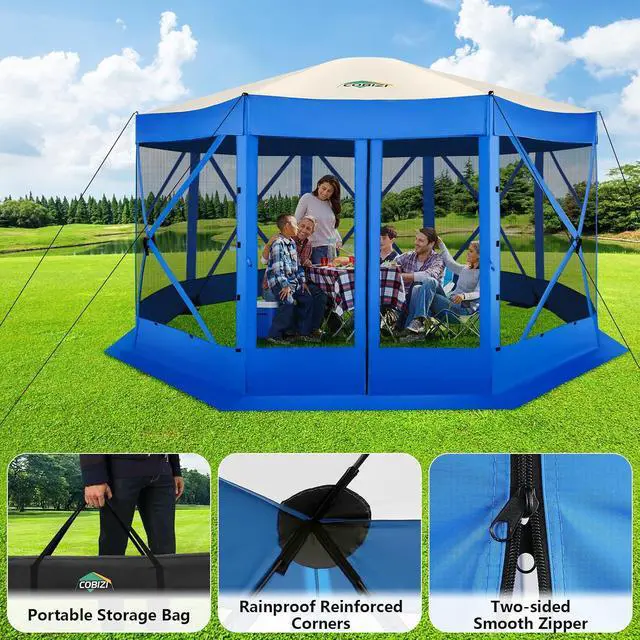 Alt view image 4 of 7 - 15x15 Pop Up Gazebo, Screen Tent with Carry Bag & Stakes, Blue