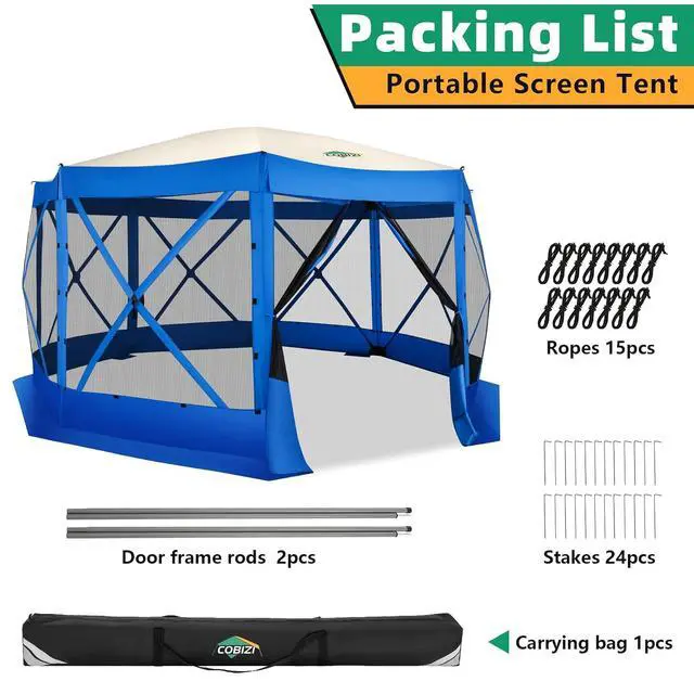 Alt view image 7 of 7 - 15x15 Pop Up Gazebo, Screen Tent with Carry Bag & Stakes, Blue