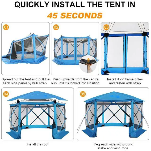 Alt view image 6 of 7 - 12x12 FT Pop Up Canopy Stargazing Tent, Gazebos On Clearance with Removable Roof, Screened in Gazebo, Screen Tents Portable carpas para Patio for Outdoor Camping,Backyard, Garden, Blue(Pro)