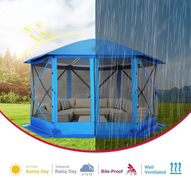 Alt view image 7 of 7 - 12x12 FT Pop Up Canopy Stargazing Tent, Gazebos On Clearance with Removable Roof, Screened in Gazebo, Screen Tents Portable carpas para Patio for Outdoor Camping,Backyard, Garden, Blue(Pro)