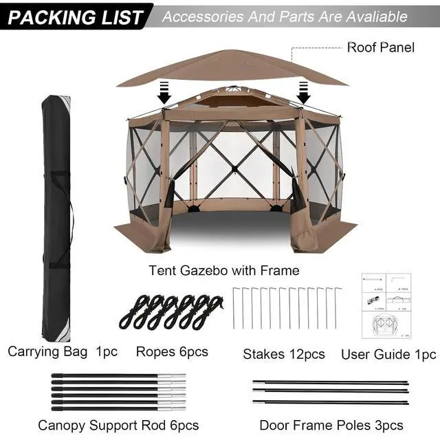 Alt view image 3 of 7 - 12x12 FT Pop Up Canopy Stargazing Tent, Gazebos On Clearance with Removable Roof, Screened in Gazebo, Screen Tents Portable carpas para Patio for Outdoor Camping,Backyard, Garden, Brown(Pro)