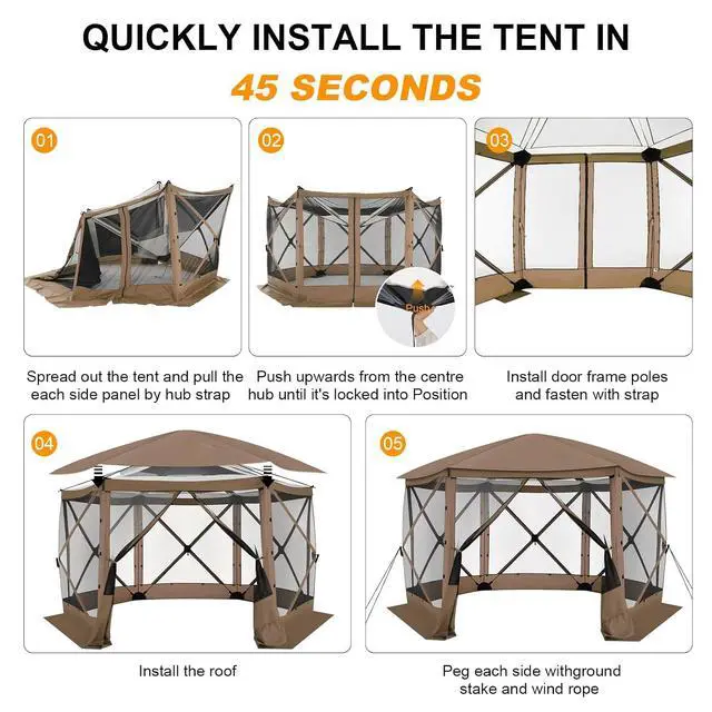 Alt view image 6 of 7 - 12x12 FT Pop Up Canopy Stargazing Tent, Gazebos On Clearance with Removable Roof, Screened in Gazebo, Screen Tents Portable carpas para Patio for Outdoor Camping,Backyard, Garden, Brown(Pro)