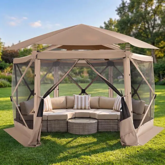 Main image of 12x12 FT Pop Up Canopy Stargazing Tent, Gazebos On Clearance with Removable Roof, Screened in Gazebo, Screen Tents Portable carpas para Patio for Outdoor Camping,Backyard, Garden, Khaki(Pro)