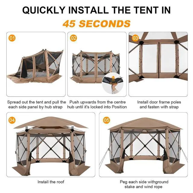 Alt view image 6 of 7 - 12x12 FT Pop Up Canopy Stargazing Tent, Gazebos On Clearance with Removable Roof, Screened in Gazebo, Screen Tents Portable carpas para Patio for Outdoor Camping,Backyard, Garden, Khaki(Pro)