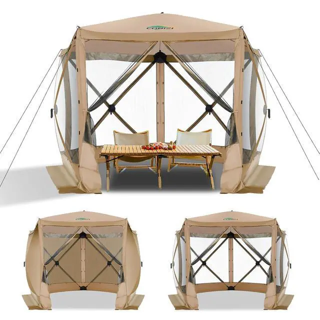 Alt view image 6 of 6 - 10x10 FT Pop up Gazebo, Popup Canopy tent,Screened In Gazebos with sidewalls, Waterproof Portable Outdoor Small Screen tents Sun Shelter,carpas para patio for Camping, Garden and Backyard,Khaki