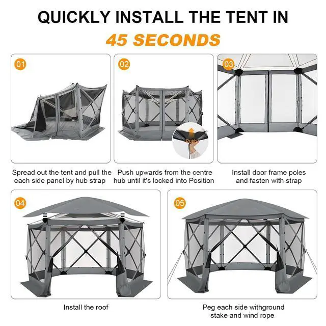 Alt view image 6 of 7 - 12x12 FT Pop Up Canopy Stargazing Tent, Gazebos On Clearance with Removable Roof, Screened in Gazebo, Screen Tents Portable carpas para Patio for Outdoor Camping,Backyard, Garden, Grey(Pro)