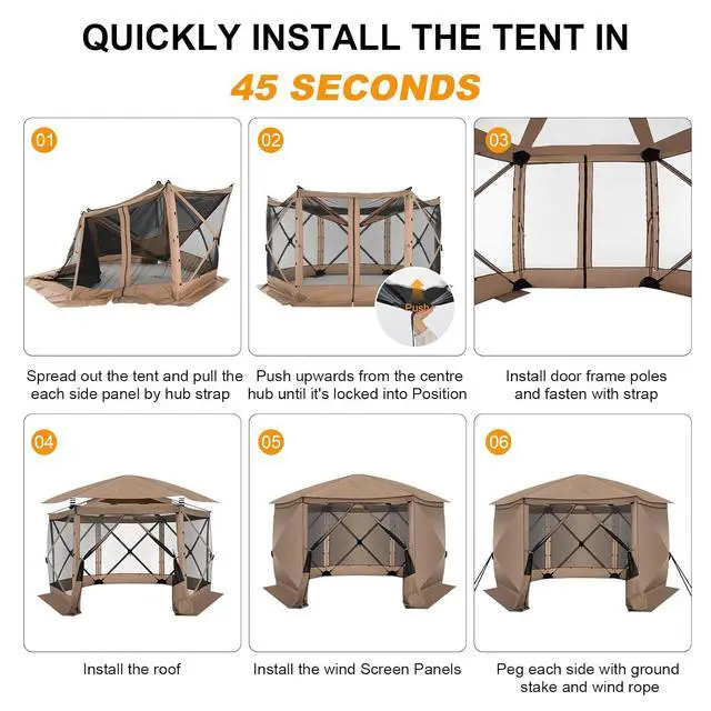Alt view image 6 of 7 - 12x12 FT Pop Up Canopy Extendable Tent, Gazebos On Clearance with Removable Roof, Screened in Gazebo with sidewalls, Screen Tents Portable carpas para Patio for Outdoor Camping,Backyard,Khaki