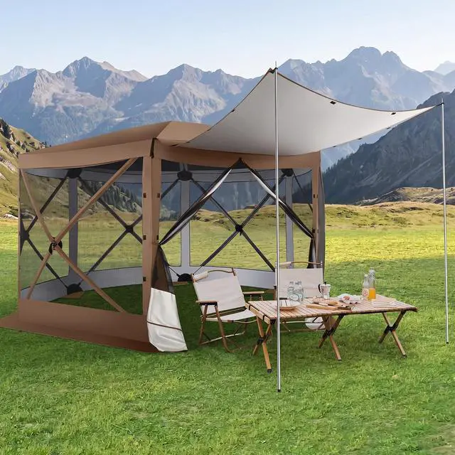 Main image of 12x12 FT Pop Up Canopy Extendable Tent, Gazebos On Clearance with Removable Roof, Screened in Gazebo,Screen Tents Portable carpas para Patio for Outdoor Camping,Backyard, Garden, Brown