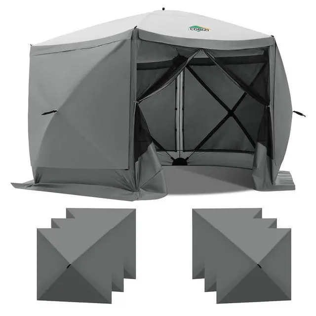 Alt view image 6 of 7 - 12x12 FT Pop Up Canopy Shelter Tent, Large Gazebos On Clearance with Sidewalls, Screened in Gazebo, Screen Tents Portable carpas para Patio for Outdoor Camping, Backyard, Garden, Beach, Gray