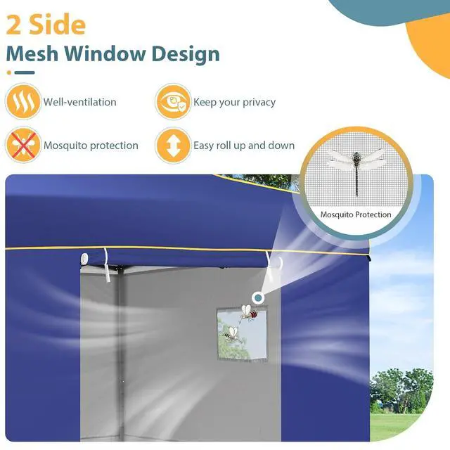 Alt view image 3 of 7 - 10x10 Pop Up Heavy Duty Canopy Tent with 4 Sidewalls, Easy Setup Outdoor Commercial Instant Tent for Parties Events Canopy with Portable Bag, Waterproof & UPF50+ (Dark Blue)