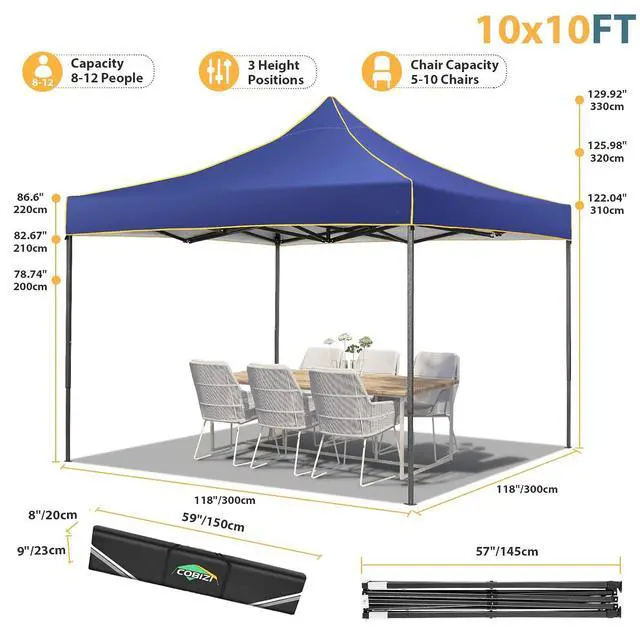 Alt view image 5 of 7 - 10x10 Pop Up Heavy Duty Canopy Tent with 4 Sidewalls, Easy Setup Outdoor Commercial Instant Tent for Parties Events Canopy with Portable Bag, Waterproof & UPF50+ (Dark Blue)