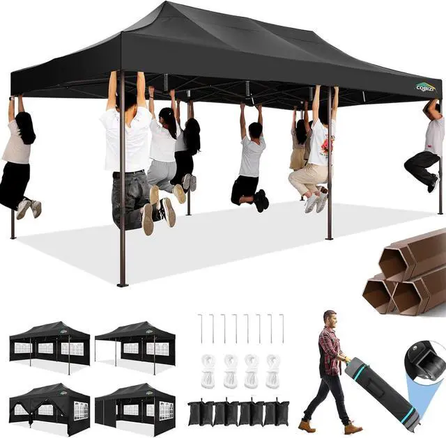 Main image of 10x20 Pop Up Canopy Tent Heavy Duty with 6 Removable Sidewalls, Commercial Heavy Duty Pop Up Canopy for Parties All Weather Waterproof and UV 50+ Wedding Tent with Roller Bag(Black Legs Upgraded)