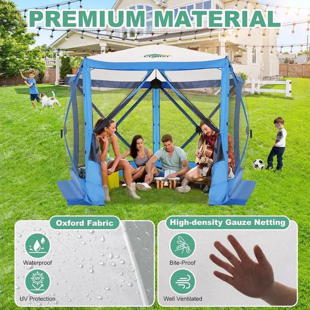 Alt view image 3 of 7 - 10x10 Pop up Gazebo Screen House Tent for Camping with Sidewalls, Pop-up Camping Canopy,Portable Outdoor Quick-Set Hub Tent with Carrying Bag &Ground Stakes,Blue