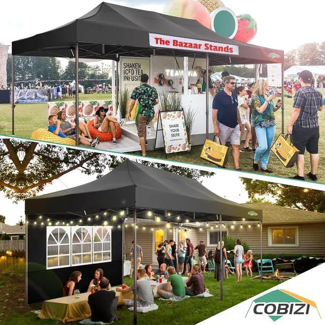 Alt view image 3 of 7 - 10x20 Pop Up Canopy Tent Heavy Duty with 6 Removable Sidewalls, Commercial Heavy Duty Pop Up Canopy for Parties All Weather Waterproof and UV 50+ Wedding Tent with Roller Bag(Black Legs Upgraded)
