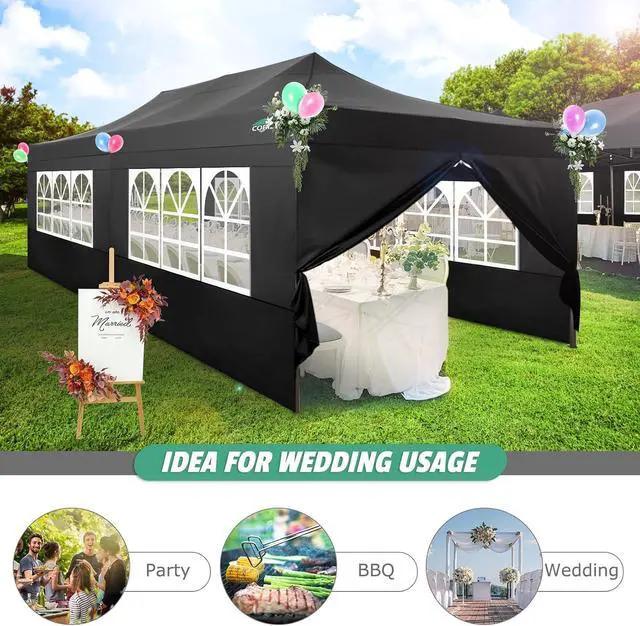 Alt view image 6 of 7 - 10x20 Pop Up Canopy Tent Heavy Duty with 6 Removable Sidewalls, Commercial Heavy Duty Pop Up Canopy for Parties All Weather Waterproof and UV 50+ Wedding Tent with Roller Bag(Black Legs Upgraded)