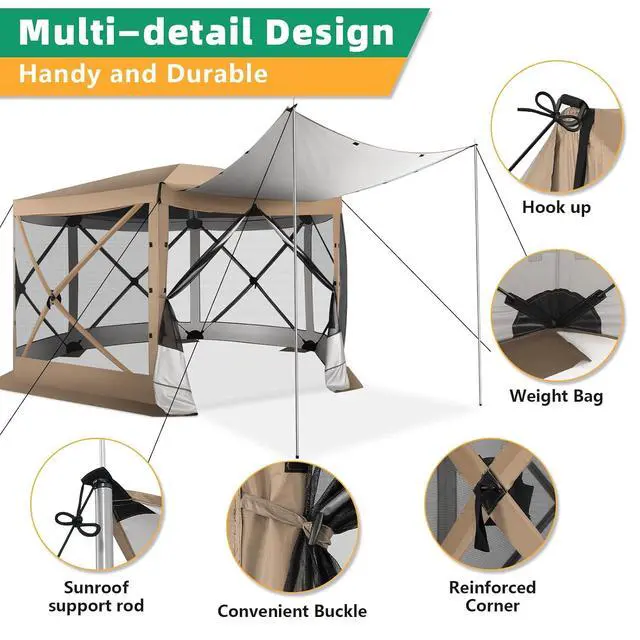 Alt view image 4 of 7 - 12x12 Pop Up Gazebo on Clearance for Stargazing with Poles, Khaki