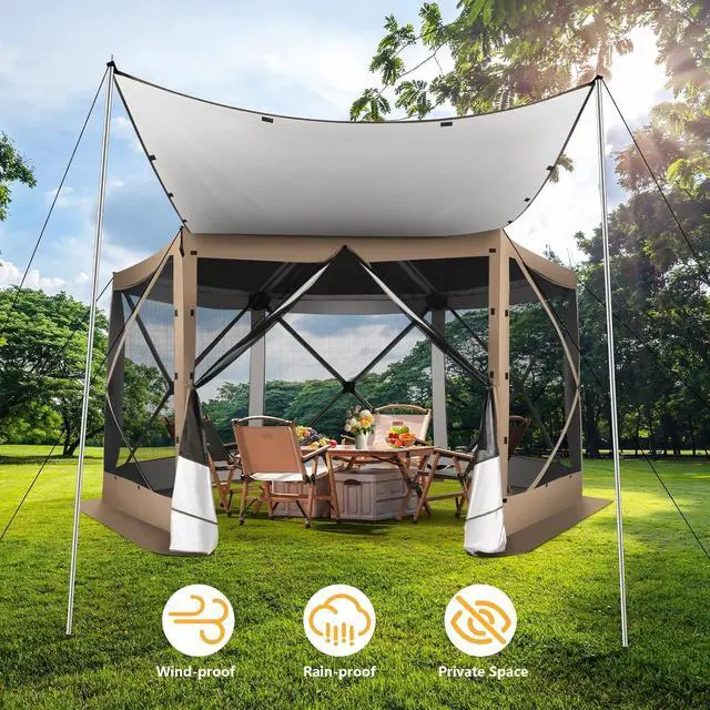 Alt view image 3 of 7 - 12x12 Pop Up Gazebo on Clearance for Stargazing with Poles, Khaki