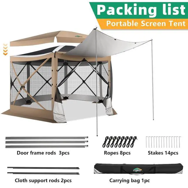 Alt view image 2 of 7 - 12x12 Pop Up Gazebo on Clearance for Stargazing with Poles, Khaki
