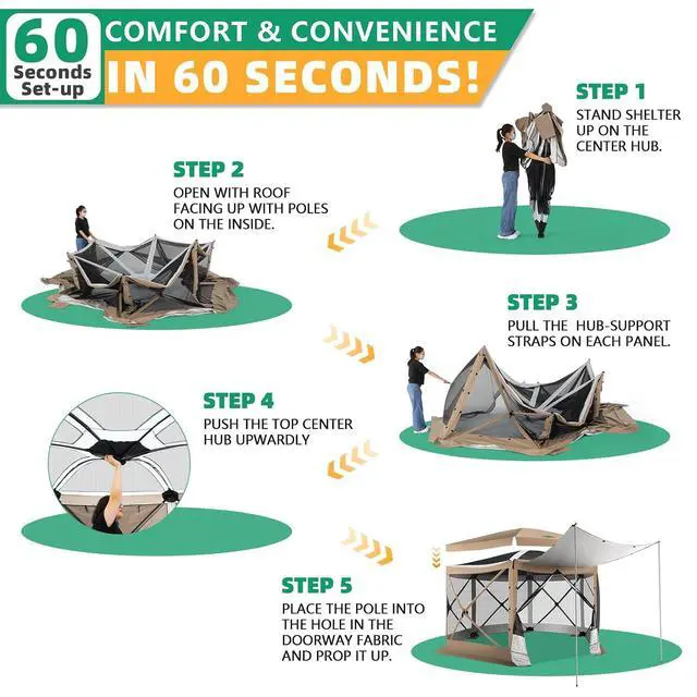 Alt view image 5 of 7 - 12x12 Pop Up Gazebo on Clearance for Stargazing with Poles, Khaki