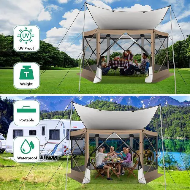 Alt view image 6 of 7 - 12x12 Pop Up Gazebo on Clearance for Stargazing with Poles, Khaki