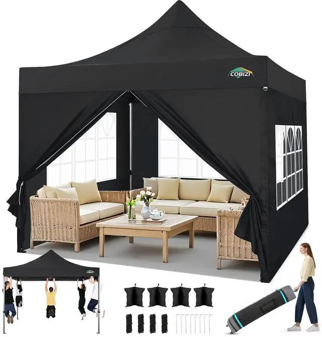 Main image of 10x10 Pop up Canopy Tent Heavy Duty, Easy Set-up Commercial Outdoor Party Tent, 100% Waterproof Wedding Tents Gazebo, 3 Height Adjustable with Wheeled Bag, Black