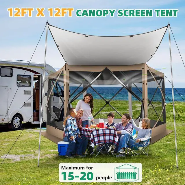 Alt view image 7 of 7 - 12x12 Pop Up Gazebo on Clearance for Stargazing with Poles, Khaki