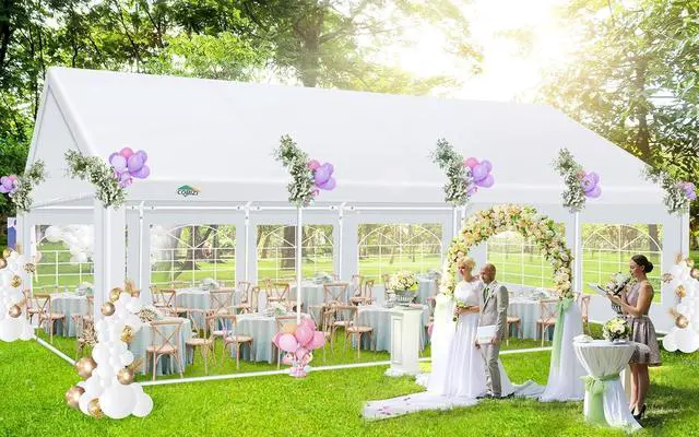 Alt view image 2 of 7 - 20x30 Party Tent Heavy Duty for Parties, Powder Coating (Better Than Galvanized), Large Outdoor Gazebo with Removable Sidewall & Built-in Sandbag, Waterproof for Church & Wedding, Pure White