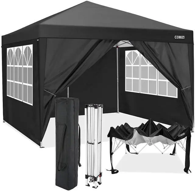 Main image of 10x10 Pop-up Canopy Tent with Sidewalls Outdoor Canopy Garden Gazebo, Water-Resistant Anti-UV Cover (Black, 10x10 with 4 Sides)