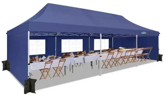 Main image of 10x30 Pop Up Canopy Tent with 5 Removable Sidewalls, Easy Setup Canopy with Roller Bag & SandbagsWaterproof and UPF50+ Gazebo Tent, Outdoor Gazebo for Party Wedding Events Tent, Blue.