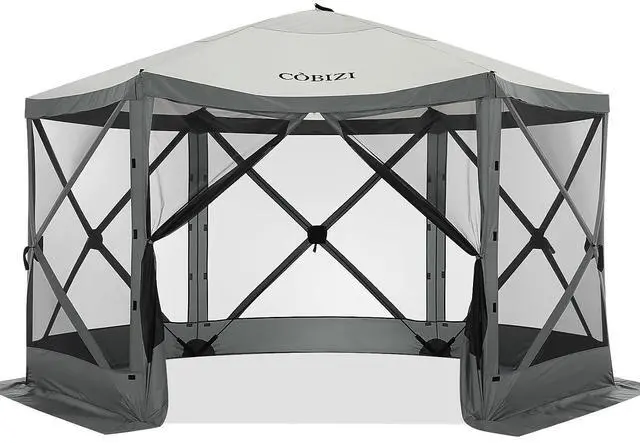 Main image of 12x12ft Pop up Gazebo Screen House Tent for Camping, 6 Sided Pop-up Canopy Shelter Tent Easy-Set Portable Gazebo with Carry Bag for Outdoor Camping, Lawn and Backyard, Grey