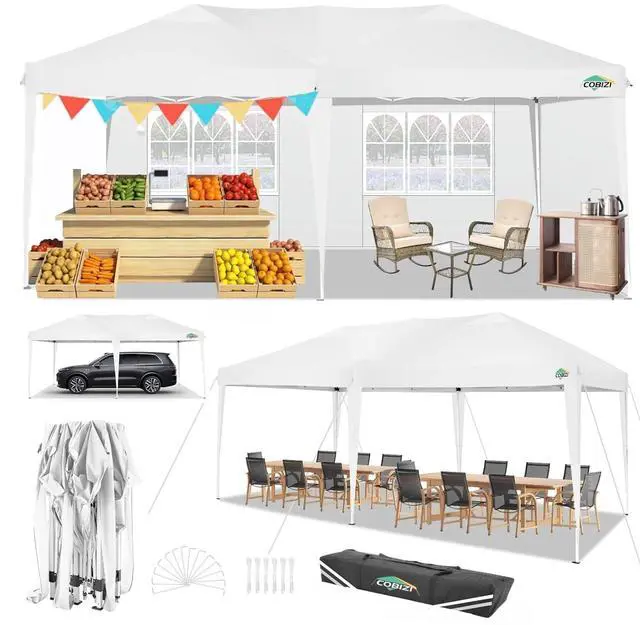 Main image of Canopy 10x20 Pop Up Canopy with 4 Sidewalls,Waterproof Canopy Outdoor Event Shelter UPF 50+ Gazebo Portable Tents for Parties Beach Camping Wedding with Carry Bag,12 Stakes & 6 Ropes