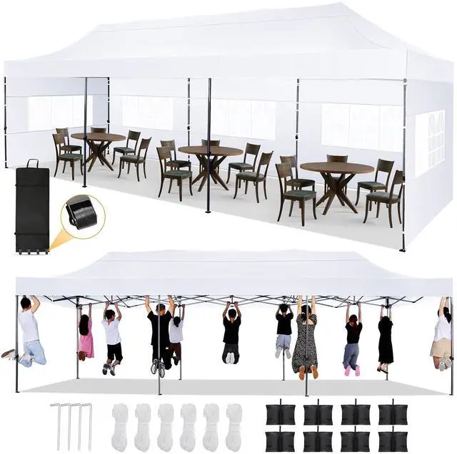Main image of 10x30 Heavy Duty Instant Pop up Canopy, Party Wedding Tent Canopy, Folding Heavy Duty Gazebos Outdoor Tents with 8 Removable Sidewalls and Roller Bag for Commercial, Parties, Flea Market