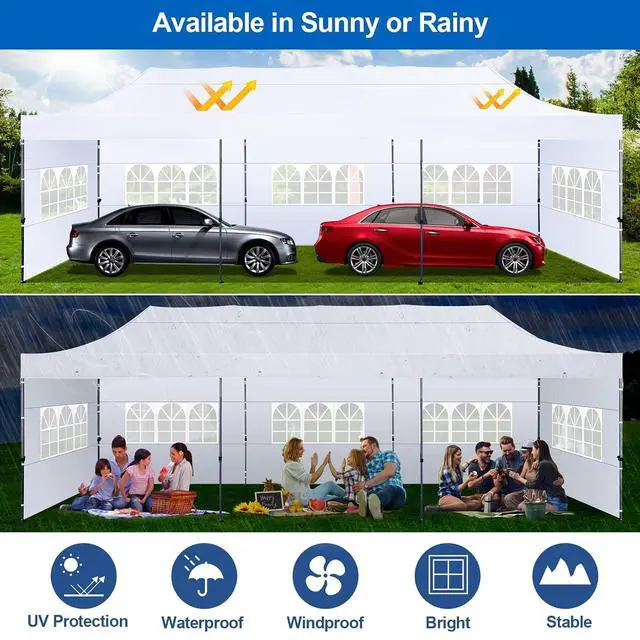 Alt view image 3 of 7 - 10x30 Heavy Duty Instant Pop up Canopy, Party Wedding Tent Canopy, Folding Heavy Duty Gazebos Outdoor Tents with 8 Removable Sidewalls and Roller Bag for Commercial, Parties, Flea Market