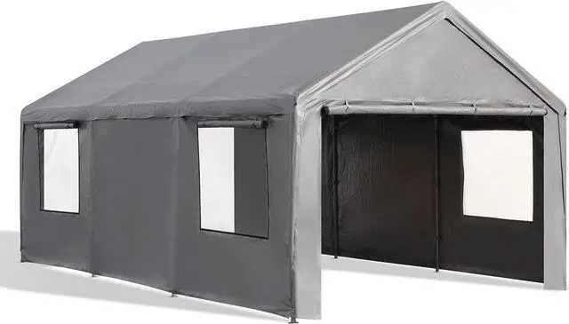 Main image of 12x20ft Carport Heavy Duty, Portable Garage with Removable Sidewalls, Ventilated Windows & Built-in Sandbags, Waterproof Car Canopy for Truck, Boat, SUV with All-Season Tarp, Gray