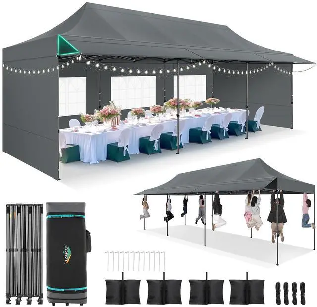 Main image of 10x30 Pop Up Canopy Tent with Awning,Heavy Duty Canopy UPF 50+ All Season Wind Waterproof,Vendor Tent for Market, Party Events, Grey