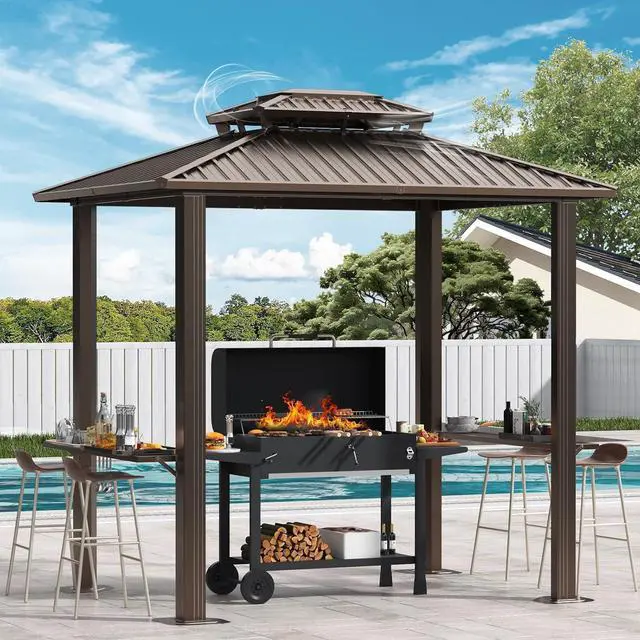 Main image of 6x8ft Hardtop Grill Gazebo,Outdoor Aluminum BBQ Gazebo,Brown