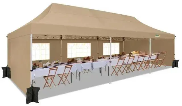 Main image of 10x30 Pop Up Canopy Tent with 5 Removable Sidewalls, Easy Setup Canopy with Roller Bag & SandbagsWaterproof and UPF50+ Gazebo Tent, Outdoor Gazebo for Party Wedding Events Tent, Khaki.