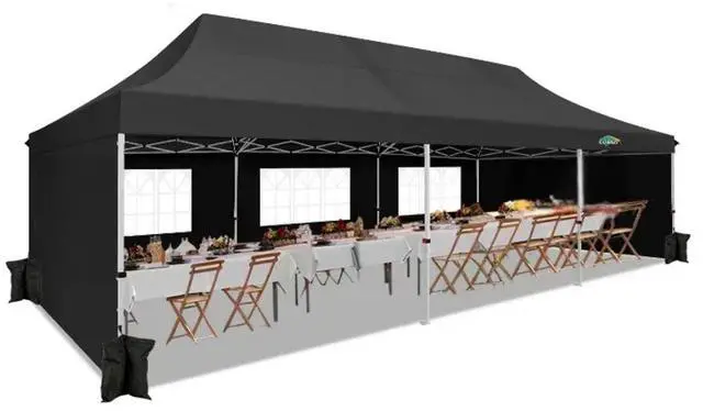 Main image of 10x30 Pop Up Canopy Tent with 5 Removable Sidewalls, Easy Setup Canopy with Roller Bag & SandbagsWaterproof and UPF50+ Gazebo Tent, Outdoor Gazebo for Party Wedding Events Tent, Black.