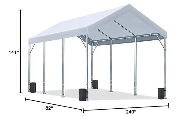 Alt view image 2 of 2 - 12x20ft Carport Heavy Duty, Portable Garage, Ventilated Windows & Built-in Sandbags, Waterproof Car Canopy for Truck, Boat, SUV with All-Season Tarp, White