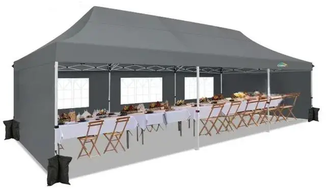Main image of 10x30 Pop Up Canopy Tent with 5 Removable Sidewalls, Easy Setup Canopy with Roller Bag & SandbagsWaterproof and UPF50+ Gazebo Tent, Outdoor Gazebo for Party Wedding Events Tent, Grey.
