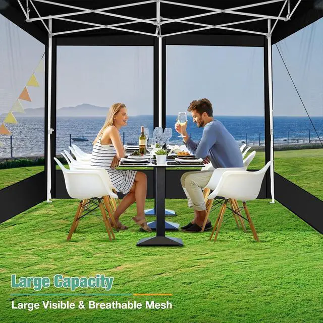 Alt view image 4 of 7 - 10x10 Pop Up Canopy, Heavy Duty Gazebo with 4 Mesh Sidewalls, Waterproof 420D Oxford Screen House, UPF 50+ UV Protection, Adjustable Height, Portable for Parties, Market, Backyard (Black)