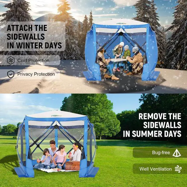 Alt view image 2 of 7 - 10x10 FT Pop up Gazebo, Popup Canopy tent, Screened In Gazebos with sidewalls, Waterproof Portable Outdoor Small Screen tents Sun Shelter,carpas para patio for Camping, Garden and Backyard,Blue