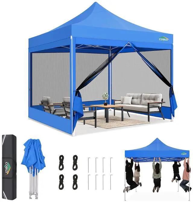 Main image of Canopy Tent 10x10 Heavy Duty, Pop Up Gazebo with Netting Screened, Waterproof Ez up Canopy with Sidewalls, Outdoor Instant Screen House Tent for Party, Backyard, Wedding, Birthday, Blue