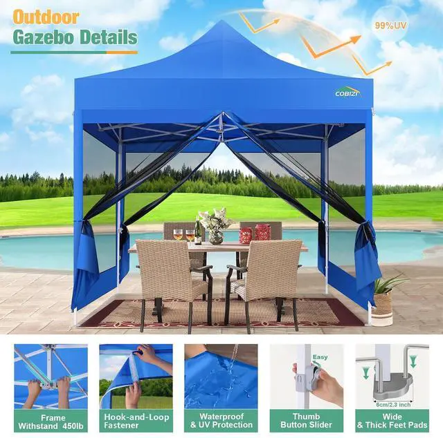 Alt view image 2 of 5 - Canopy Tent 10x10 Heavy Duty, Pop Up Gazebo with Netting Screened, Waterproof Ez up Canopy with Sidewalls, Outdoor Instant Screen House Tent for Party, Backyard, Wedding, Birthday, Blue