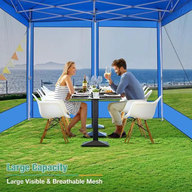 Alt view image 3 of 5 - Canopy Tent 10x10 Heavy Duty, Pop Up Gazebo with Netting Screened, Waterproof Ez up Canopy with Sidewalls, Outdoor Instant Screen House Tent for Party, Backyard, Wedding, Birthday, Blue