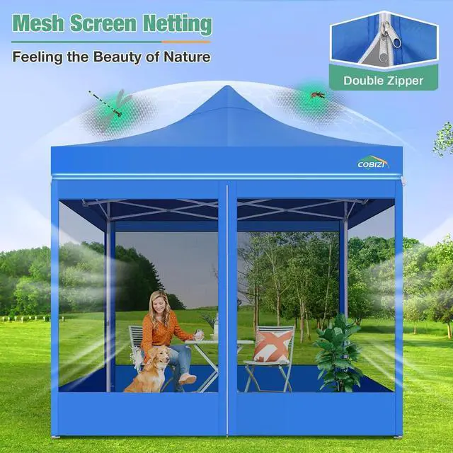 Alt view image 4 of 5 - Canopy Tent 10x10 Heavy Duty, Pop Up Gazebo with Netting Screened, Waterproof Ez up Canopy with Sidewalls, Outdoor Instant Screen House Tent for Party, Backyard, Wedding, Birthday, Blue