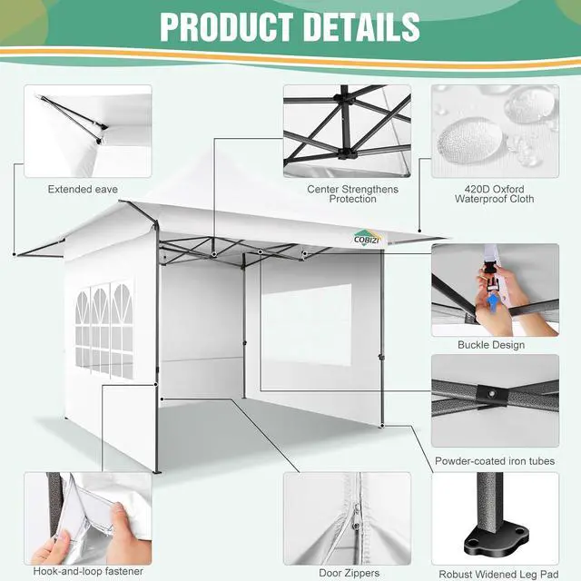Alt view image 3 of 7 - 13x13 Heavy Duty Pop-Up Canopy w/4 Walls, Commercial Outdoor Tent